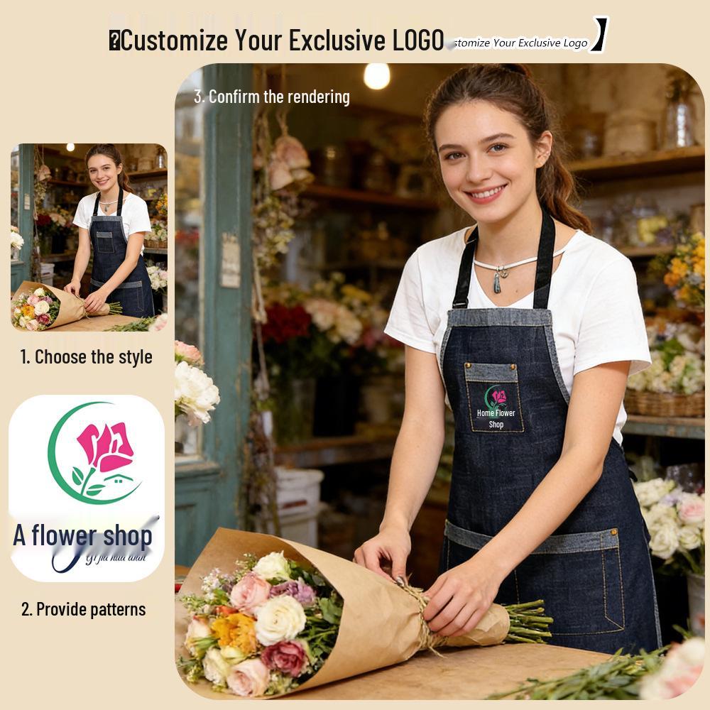 New Style Cross-Border Denim Apron: Barista, Barber & Kitchen Wear with Custom Logo