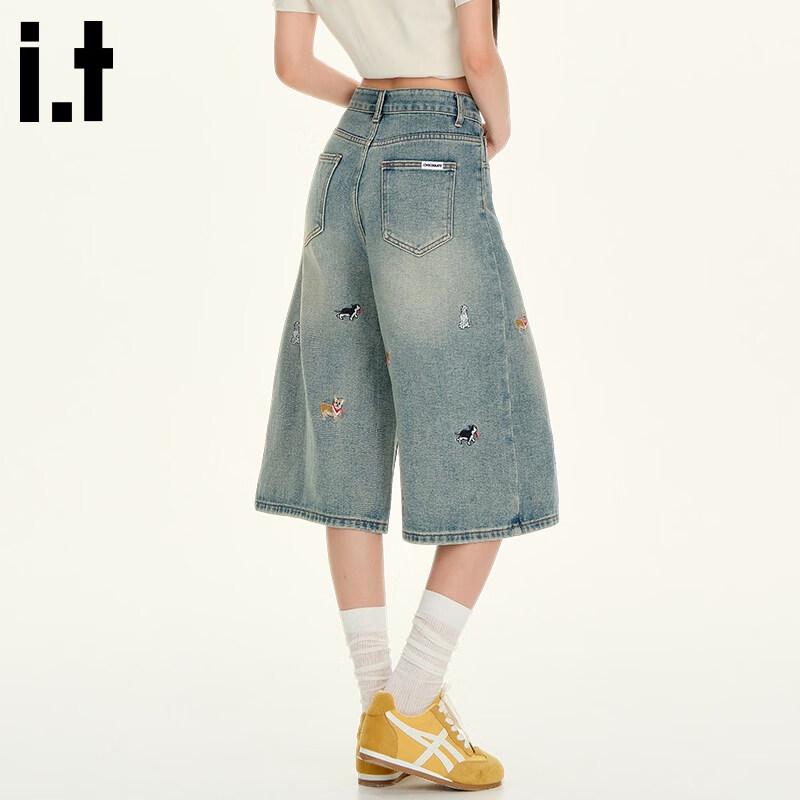 CHOCOOLATEit Women s Loose Embroidered Cropped Denim Jeans S