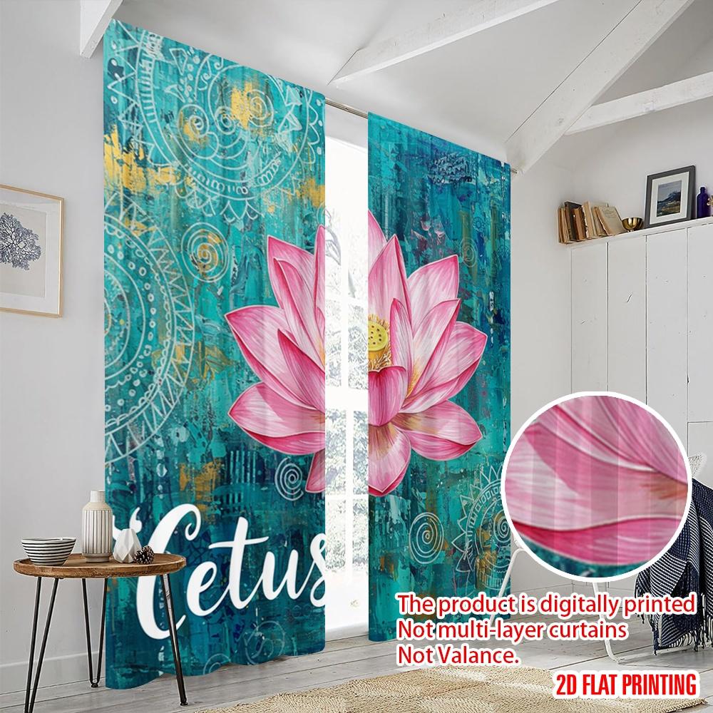 2pcs 2D Flat Printing Scene Curtain Pink Lotus Watercolor Fabric Without Electricity Birthday Party for Photo Booths Birthdays