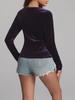 Gold Velvet Long-Sleeve Irregular V-Neck Top - Sexy Retro Waist Design for Women