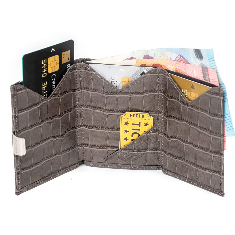 EXENTRI Wallet EXD106 Genuine Leather Wallet Mini Wallet RFID Blocking Compact Mini Wallet Cowhide Leather Small Wallet Men Women [EXENTRI] Tri-fold