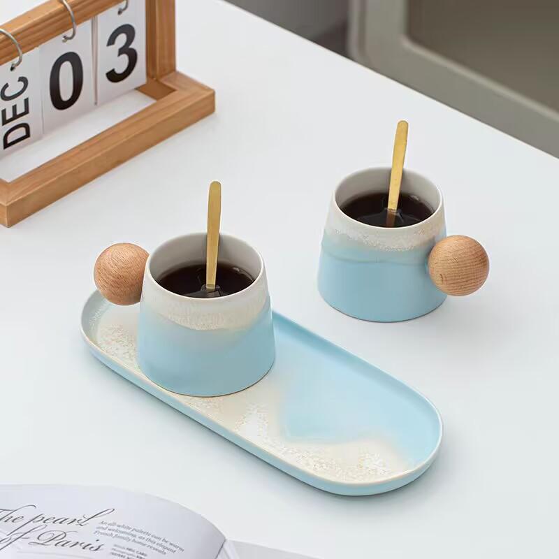 Ceramic Coffee Cup Saucer Spoon Set, Home Couple Office Drinking Water Exquisite High-Value Gift Box