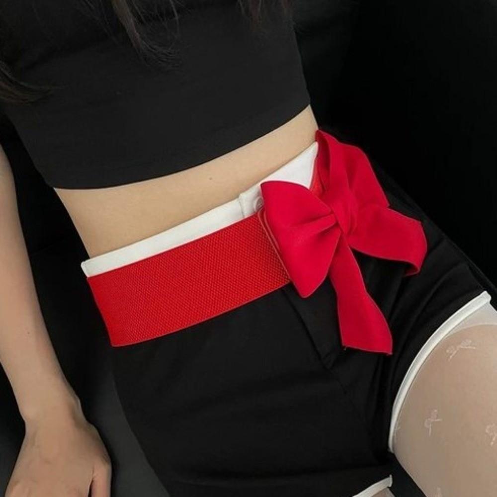Elastic Wide Waistband Soft Evening Dress Belt Vintage Large Bow Belt  Skirt Accessories