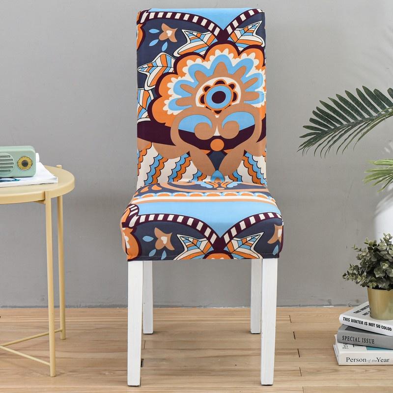 1Piece Printed Dining Room Chair Cover Spandex Elastic Stretch Slipcovers for Kitchen Hotel Banquet Living Room Home Decoration