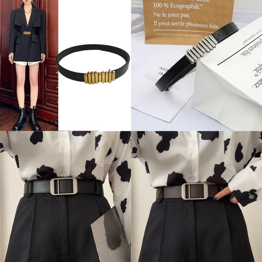 Retro Vintage Womens Ins Simple Unique Buckle Design Denim Pants Belt For Coats