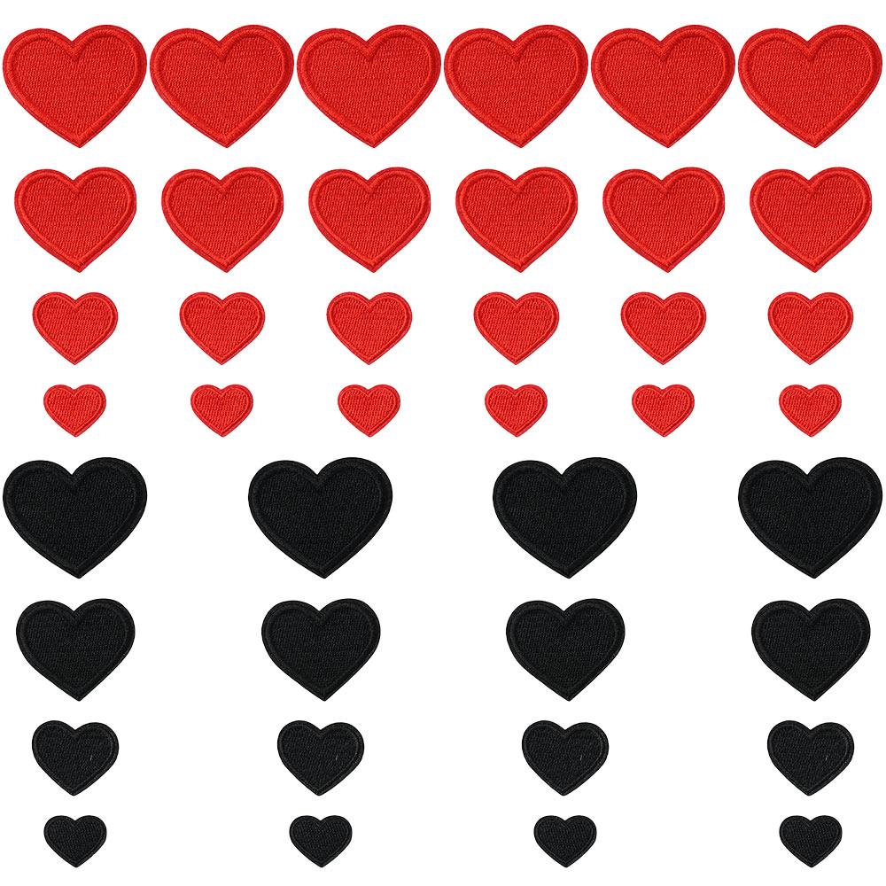 40 Stück Herzform Herz-Aufnäher Schwarz Rot bestickt zum Aufnähen Herz Mini-Herz 4 Größen Applikation Dekoration Jacken