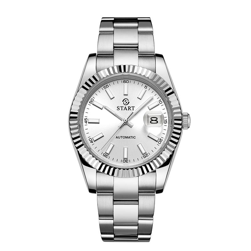 

СТАРТ-Мужские часы со светящейся шкалой, автоматические механические часы, функция даты, водонепроницаемые металлические часы серебряный