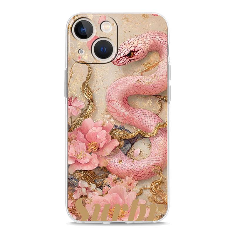 Phone Case For iPhone 17 Air Cases iPhone 16 15 12 13 14 Pro Max SE 7 8 Plus iPhone11 Clear Soft Cover Blossom Pink Snake
