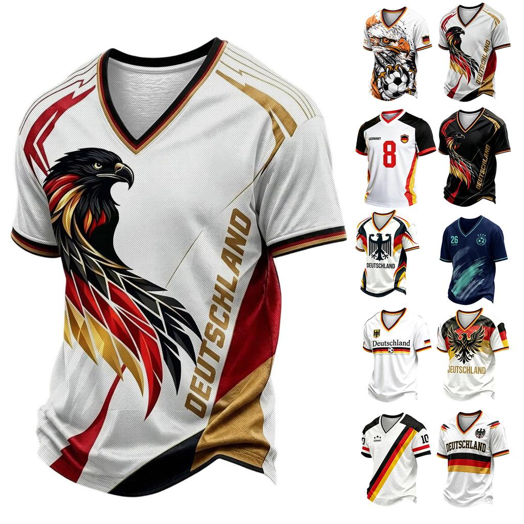 Men's V-Neck Soccer Graphic Print Short Sleeve T-Shirt, Summer Casual Comfort Casual Top