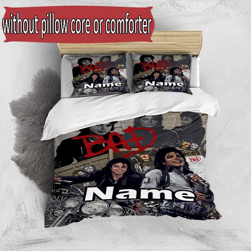 3pcs Duvet Cover Set (1*Duvet Cover + 2*Pillowcase, Without Core), Custom Name Michael Jackson Pattern Bedding Set, Home Bedroom Decor Gift