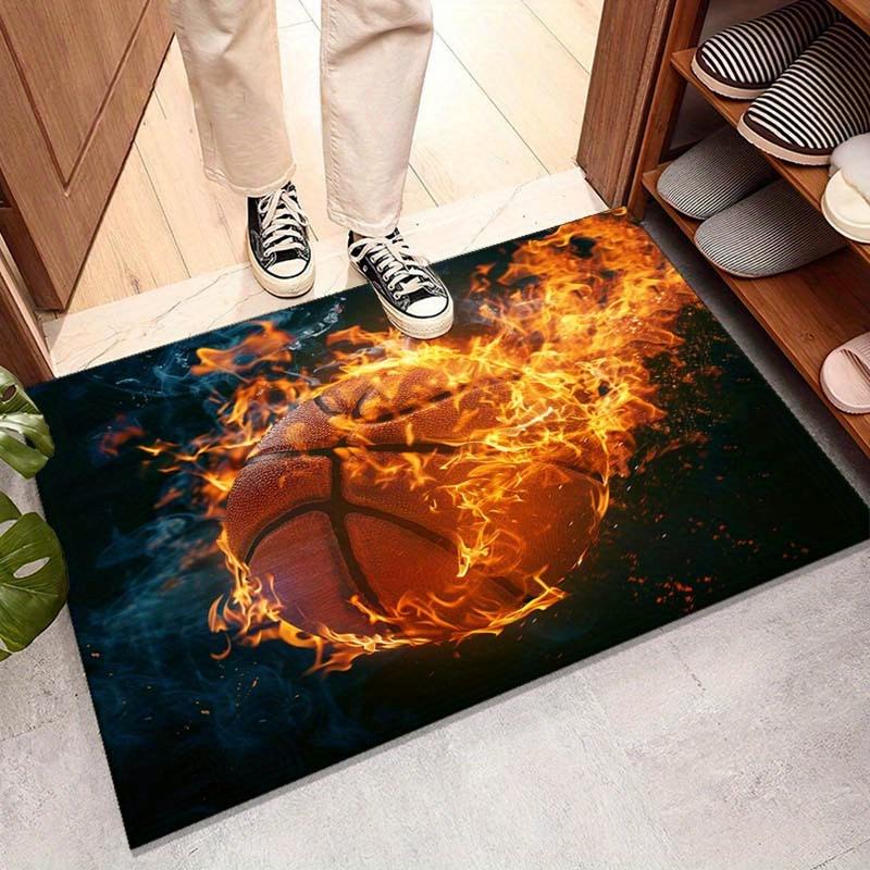 Basketball Flame Rug, Crystal Velvet, Non Slip, Durable Indoor Outdoor Mat, Vibrant Living Room Bedroom Kitchen Decor