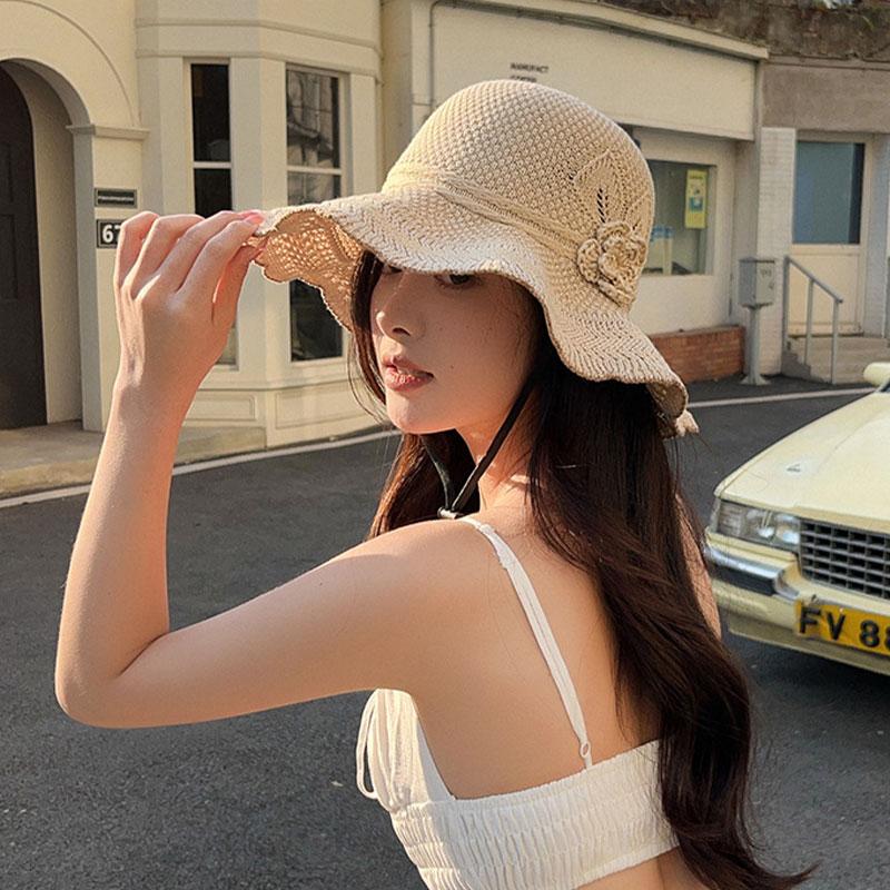 Ricygvm Summer Straw Hat For Travel Beach Sun Protection Basin Cap Outdoor Hollow Breathable Sunshade Fisherman Cap Women Visors