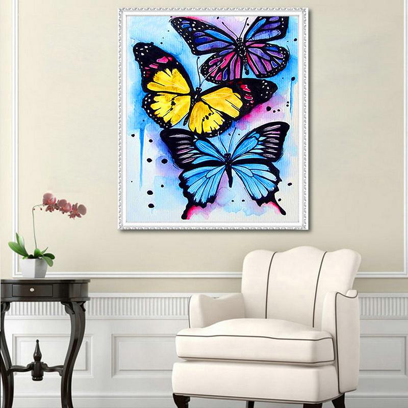 

5D DIY Алмазная картина Три бабочки Набор для вышивки крестиком Мозаика Алмазная вышивка Роза Полный круглый/квадратный дрель Украшение дома Round 30x40cm