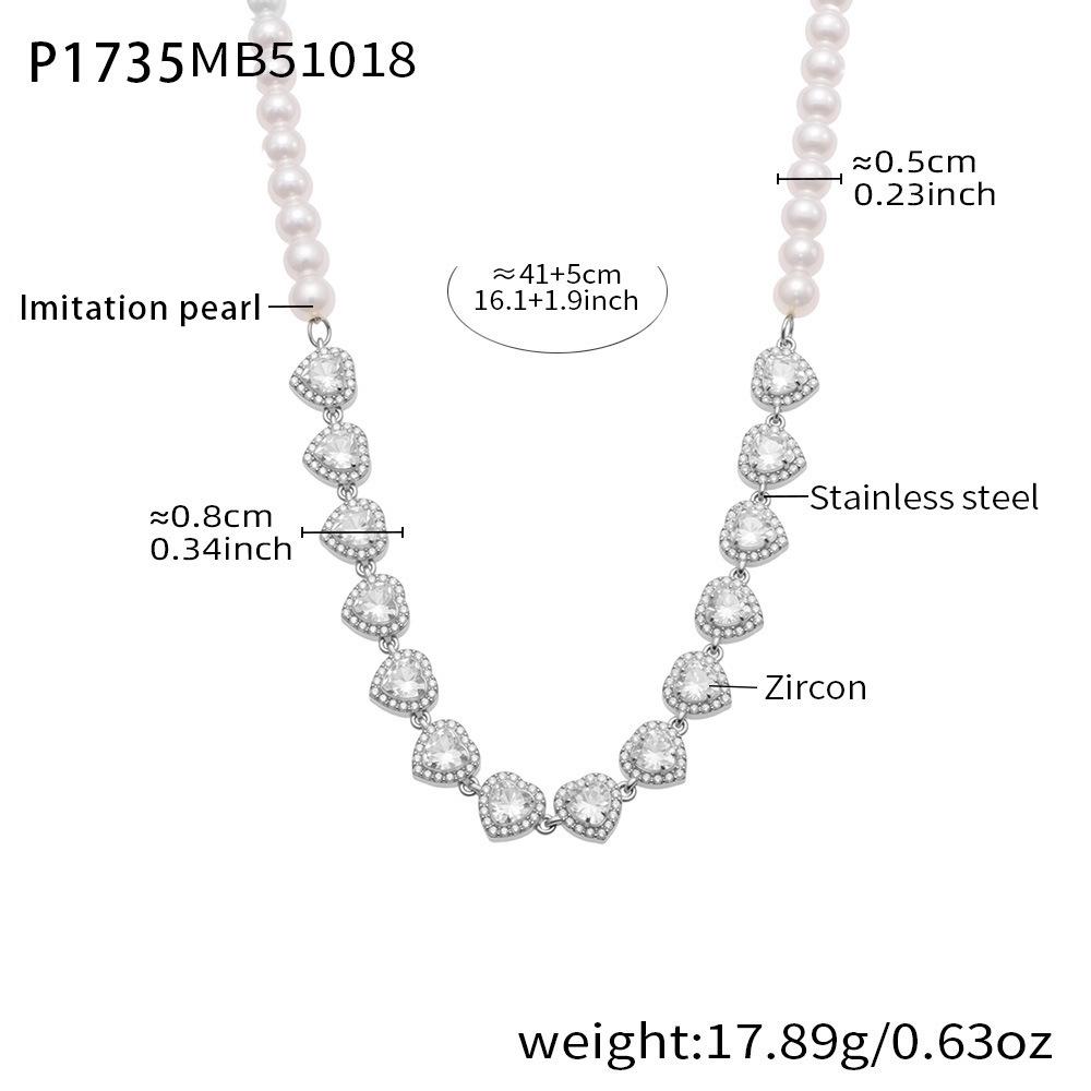 

Oumaijia 18k Gold-Plated Heart Necklace with Pearl Beads & 5A Zircon, Stainless Steel Chain, Fade-Resistant.