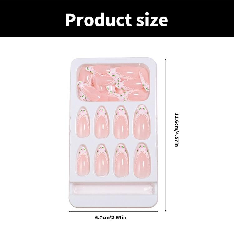24 Pcs Press On Nail Set Acrylic False Nail With Lace and Flower Designs Nail Accesories Stick On Nail for Daily Wear