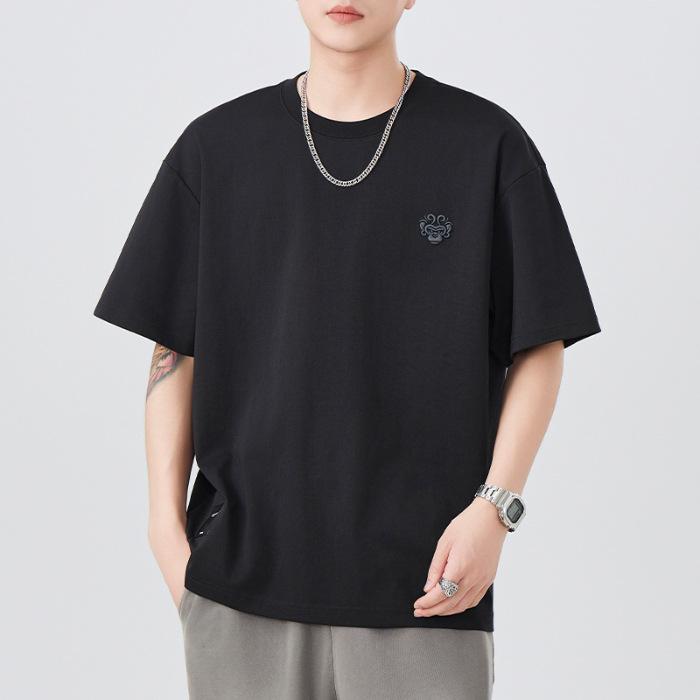 New Summer Short-sleeved T-shirt for Men Heavy Embroidered T-shirt Round Neck Loose Five-point Sleeve Casual