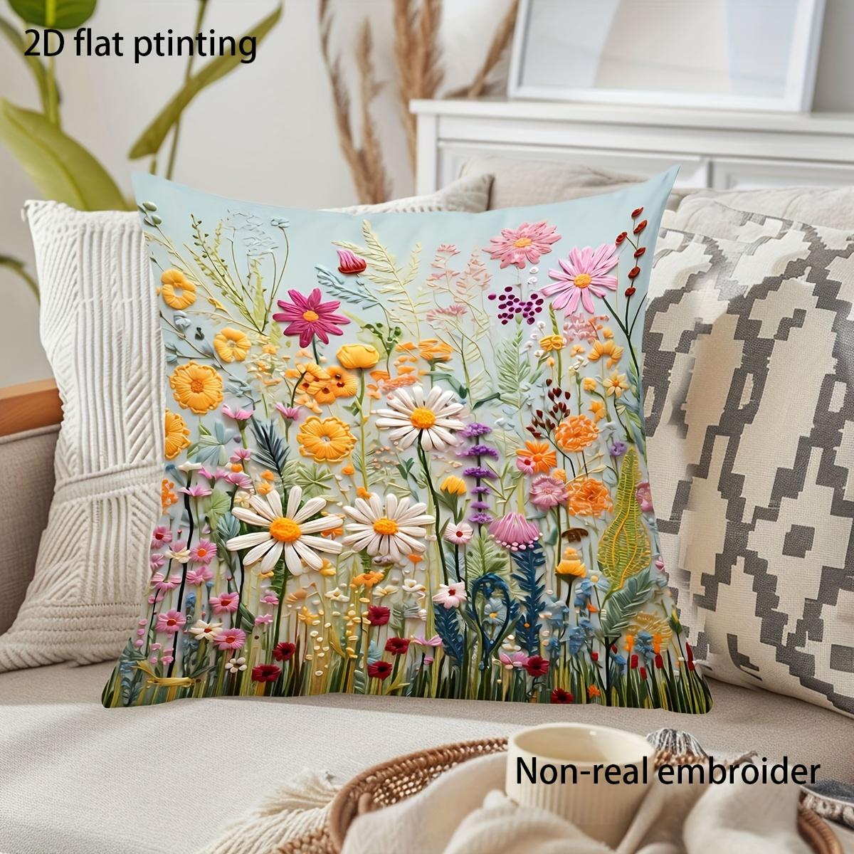 

1pc flower printed pillowcase Soft square pillowcase Elegant vintage style Living Room Bedroom home decoration 18x18Inch