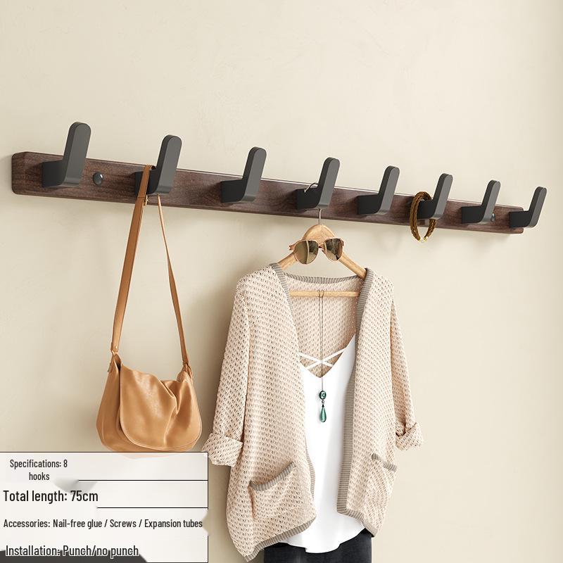 No-Drill Back-of-Door Black Walnut Wood Clothes Hanger Hook