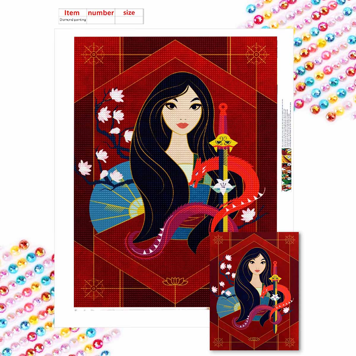 

Полная круглая алмазная живопись Принцесса Хуа Мулан Искусство Стразы Картина Мозаика Сделай сам 5D Вышивка крестом Украшение для дома Round 20x30cm