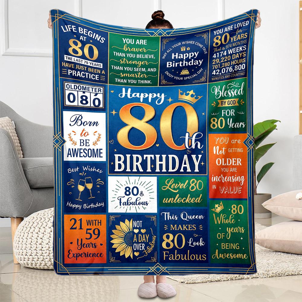 Coperta in Flanella per l'Ottantesimo Compleanno - Morbida e Adatta per Divani, Letti, Uffici, Viaggi, Tutte le Stagioni, Ottimo Regalo per Feste e Compleanni.