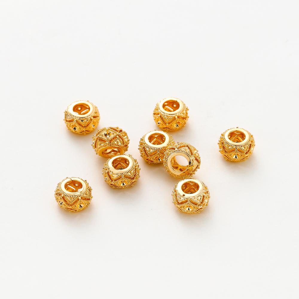 5pcs/lot 10mm 18K Gold Color Plated Brass Big Hole Beads Spacer Beads for Bracelet Necklace DIY Jewelry Making Accessories
