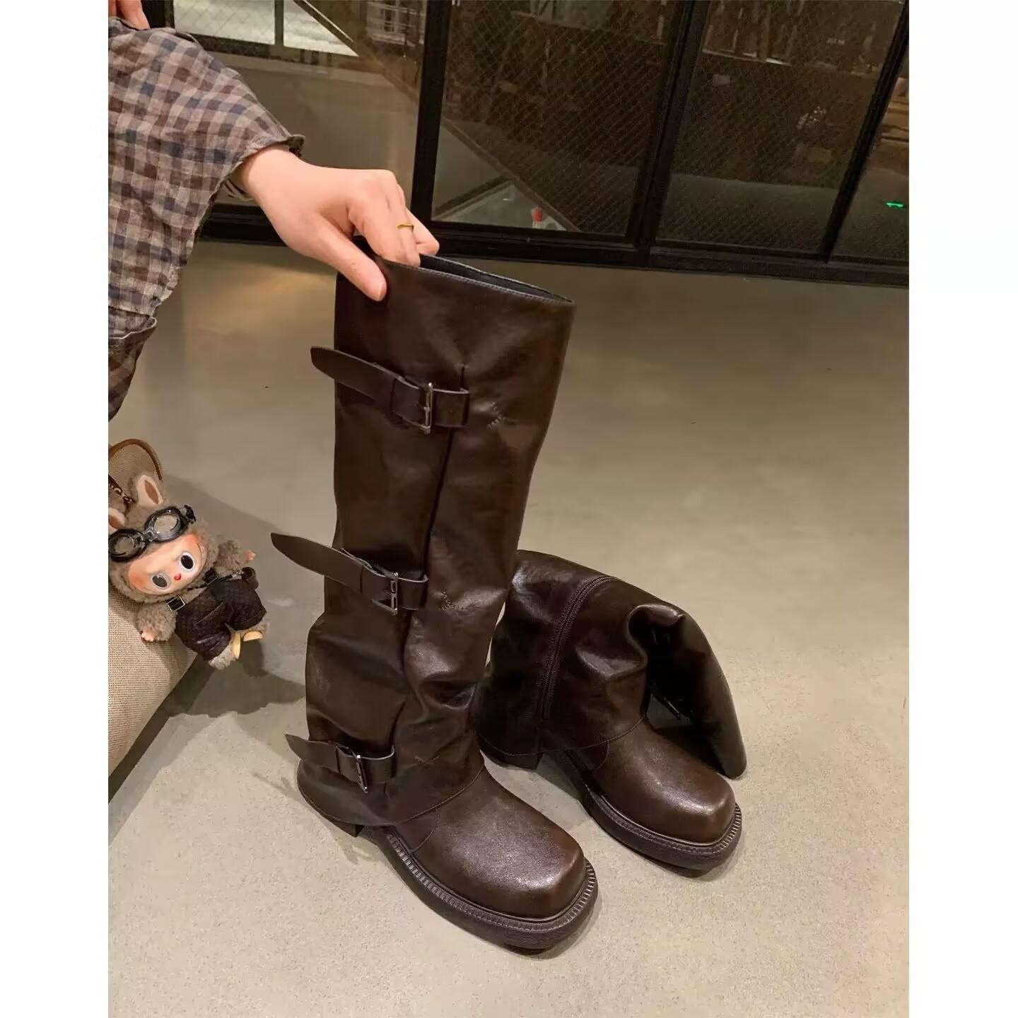 

Ботинки Мартина средней длины Женские ботинки с небольшим ворсом Женские летние коричневые ботинки На толстой подошве Пустошь Запад Ковбойские ботинки 40