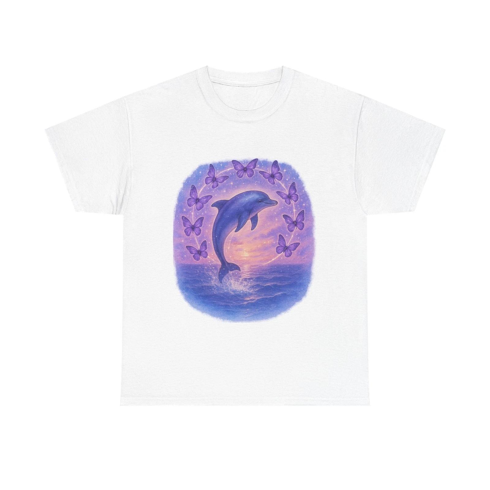 

Purple Dolphin Butterfly Ocean SunseT shirt Fantasy Beach Graphic Tee M