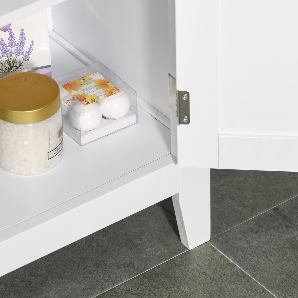 Mobile da Bagno con Mensole Regolabili e Armadietto con 2 Ante, Mobile da Bagno in Legno Multiuso, Bianco, 50x30x93cm