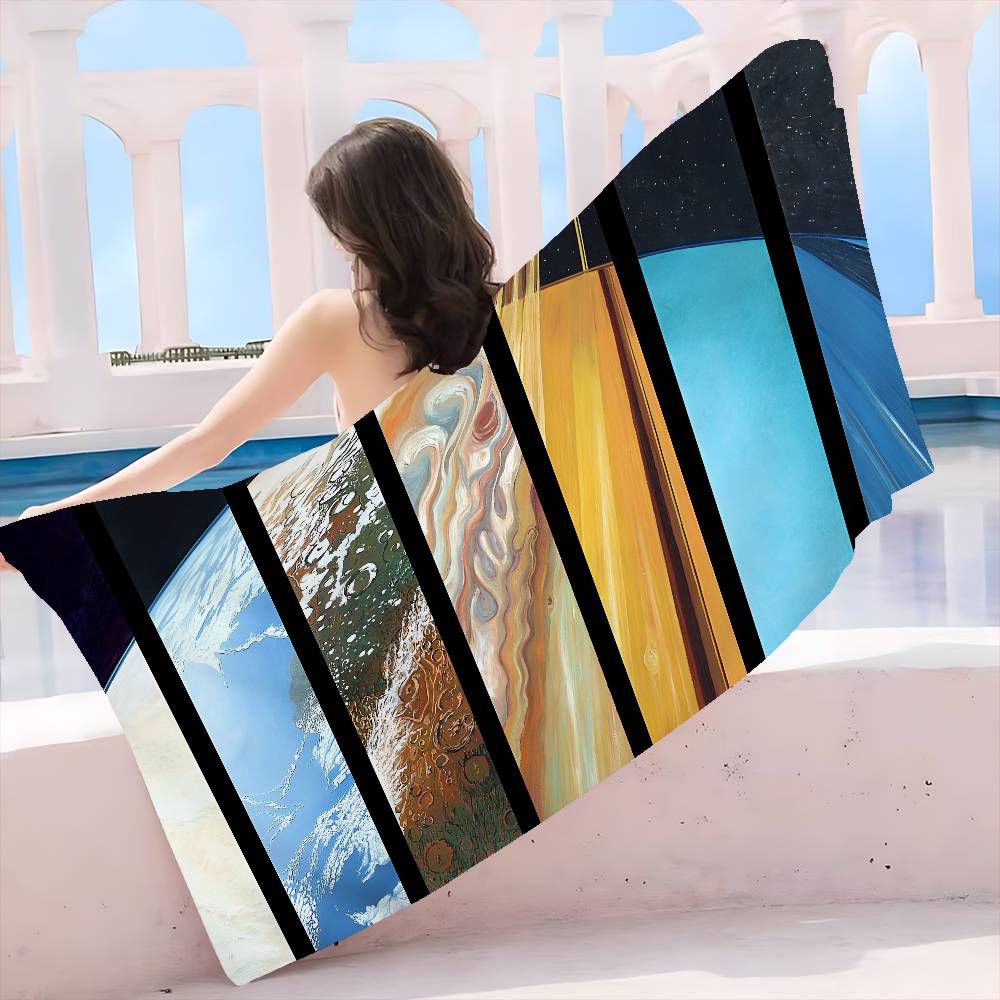 Solar System Planets Microfiber Printed Beach Towel Mountain Climbing Yoga Beach Swimming Running Absorbent Soft Towel