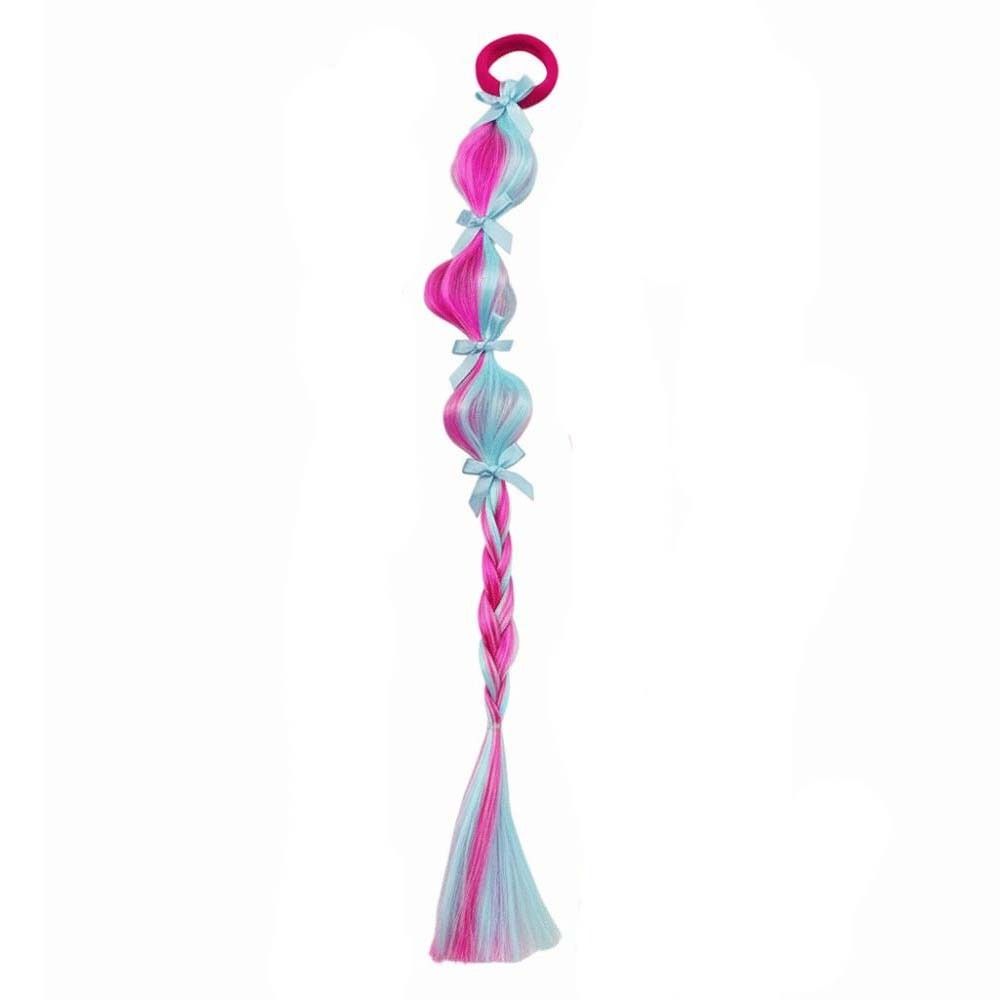 2Pcs Synthetic Lantern Gourd Twist Bubble Braids Colorful Girls Bow Wig Hairbands Party