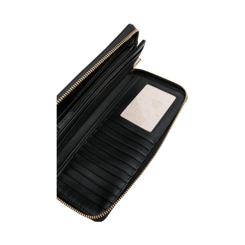 MICHAEL KORS Gold Metal Logo Calfskin Wallet Women's Black