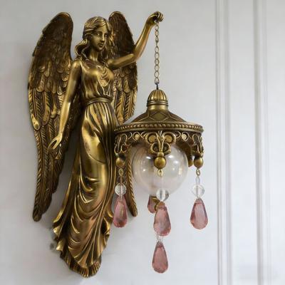 Vintage Angel Wall Lamp Artistic Home Office Living Room Nursery Bedroom Holy Guardian Resin Statue Wall Sconce Decorative Night Light