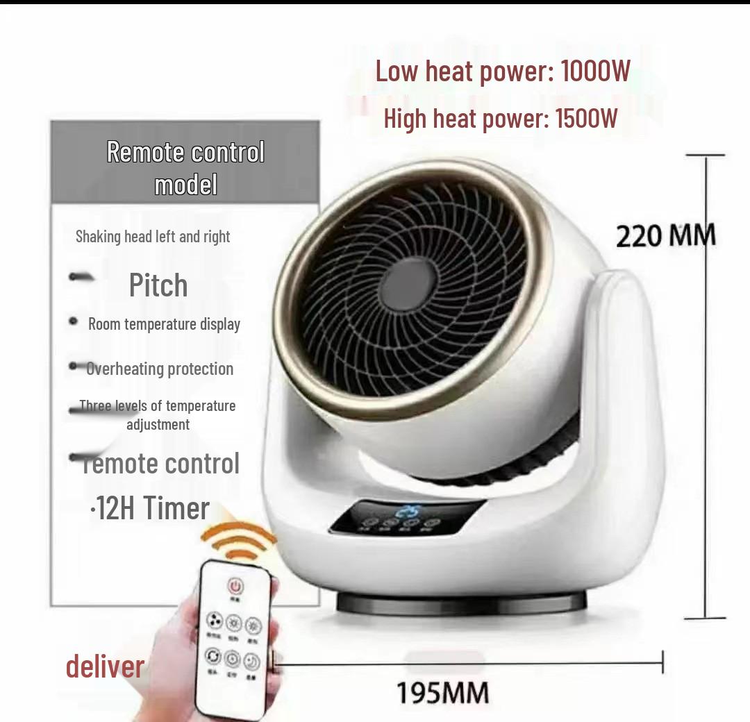 Remote Control Dual-Use Oscillating Fan and Heater for Desktop