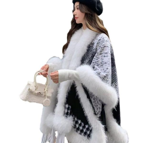 Fox Fur Knitted Cape Cape With Geometric Fur Fur Shawl Jacket Women