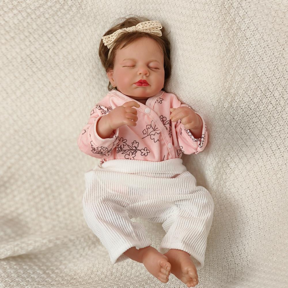 46cm Adorable Reborn Dolls LouLou Sleeping Lifelike 3D Painted Skin Silicone Vinyl Cute Newborn Christmas Toy Gift For Girls