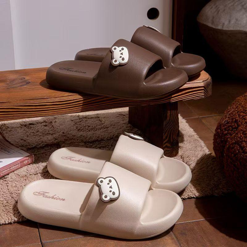 Beach Slides Slippers Sandals Cute Bear Summer Home Non-Slip Thick Sole Cartoon Younger Slippers for Man