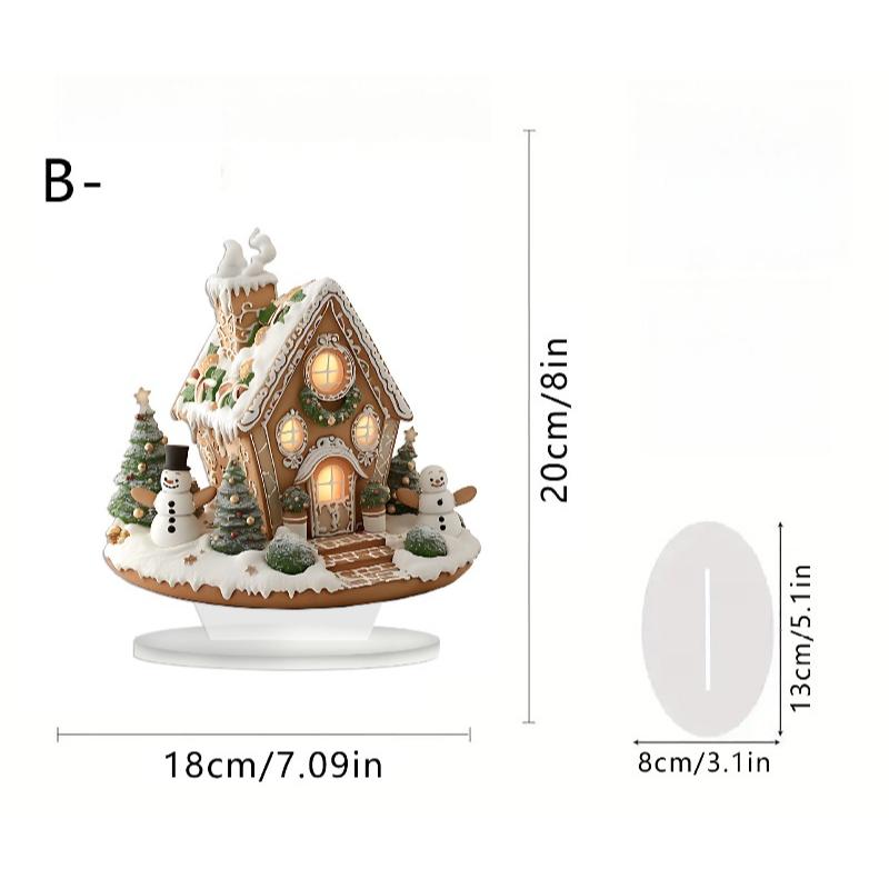 Christmas Snow House Statue Cartoon Lightweight Xmas Magic House Figurine Acrylic Decorative Castle Snow House New Year Gift, Acrylic Desktop Ornament 18*20cm