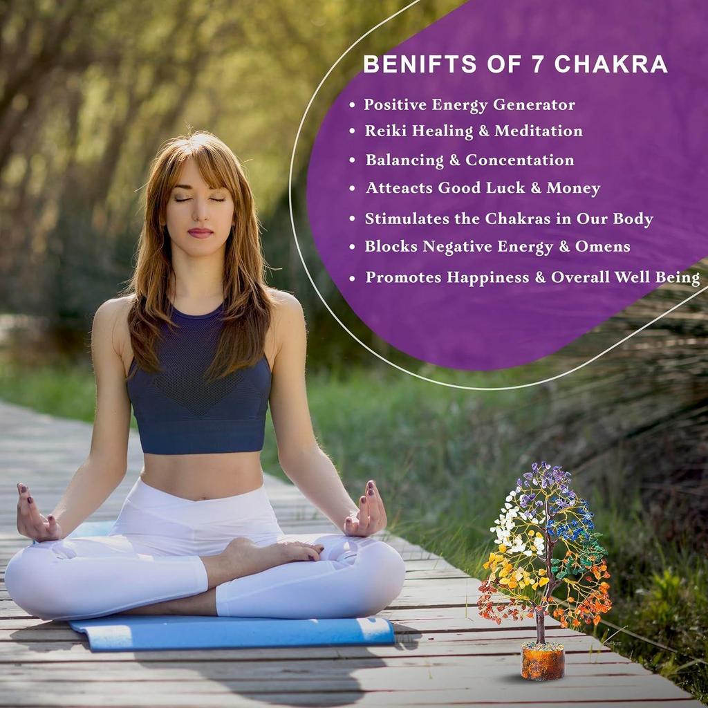 Seven Chakra Crystal Tree Good Luck Showpiece for Home Decor Items Crystals Gemstones Bonsai Money Tree for Good Luck