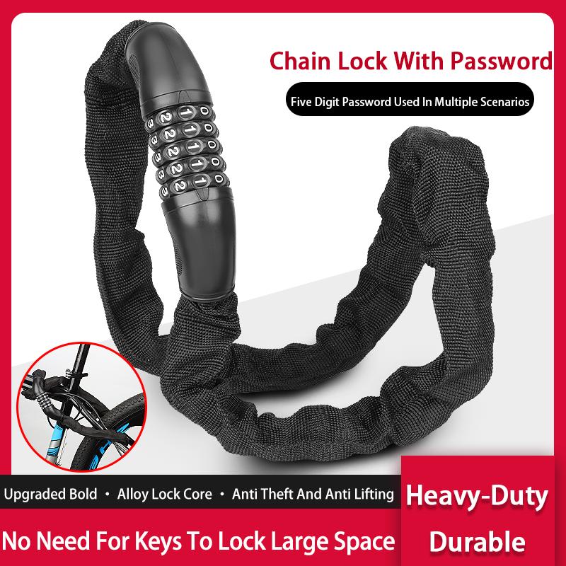 Bicycle Accessories Safety Heavy-Duty Anti-Theft Portable 120cm Bike 5-In-1 Combination Chain Password Lock
