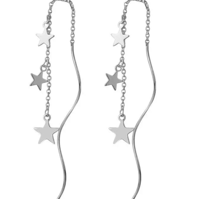 ANENJERY Lange Quaste Asymmetrische Tropfen Ohrringe für Frauen Einfache Temperament Lange Kette Earline Fashion Party Schmuck 2023 Neue