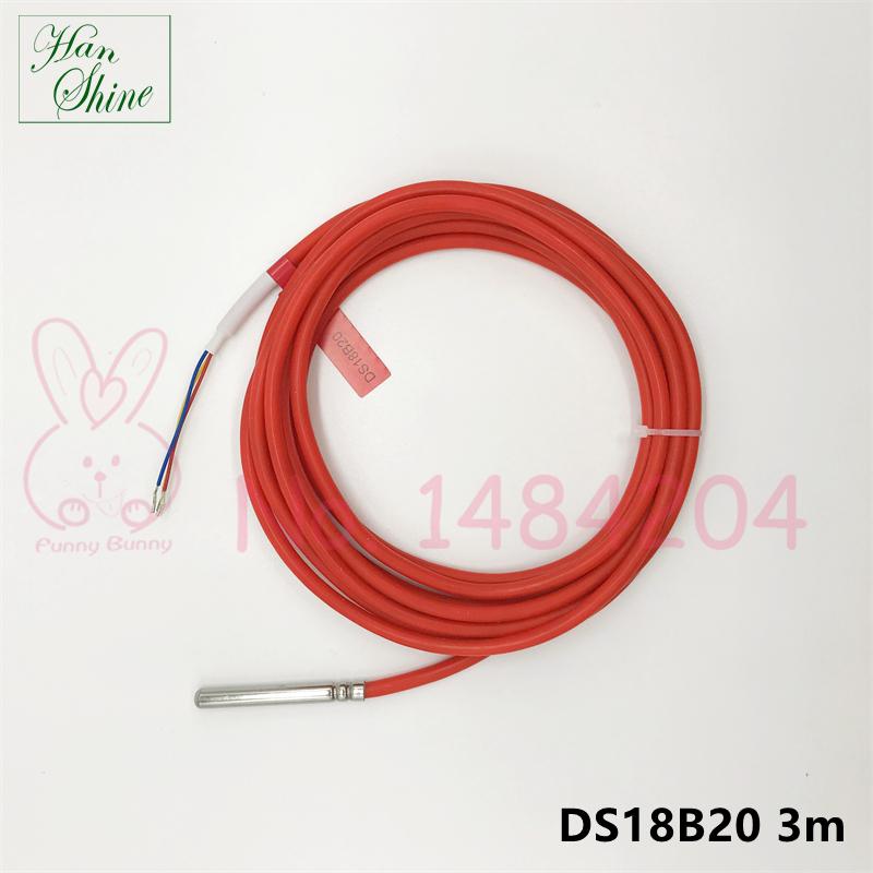 DS18B20 Waterproof Digital Temperature sensor 6mm * 50mm Stainless Steel Probe 18b20 1m 2m 3m 5m Silicone Cable