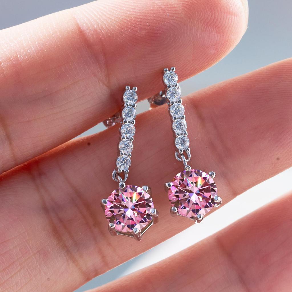 6.5mm Drop Dangle Moissanite Earrings S925 Sterling Silver Linear Chain Fine Jewelry For Women