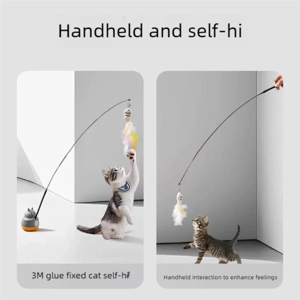 Neue Katze, lustiger Katzenstab, Stahldraht, langer Stab, Feder, süßes Katzenspielzeug, Kätzchenangeln, rotierendes Selbstvergnügen-Erleichterungsspielzeug für Haustiere