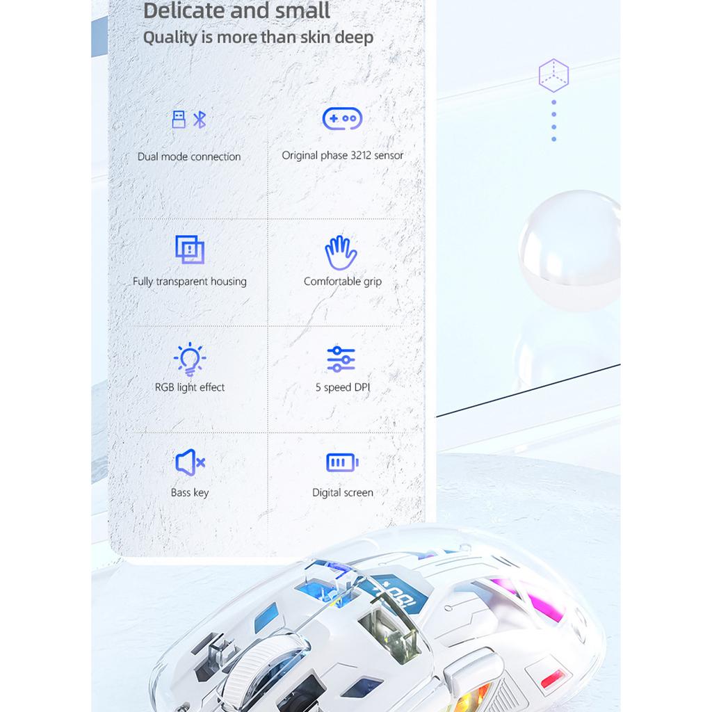 Dual-mode Mouse RGB Luminous 2.4G Wireless Bluetooth Transparent Game Gaming Computer Office Mouse