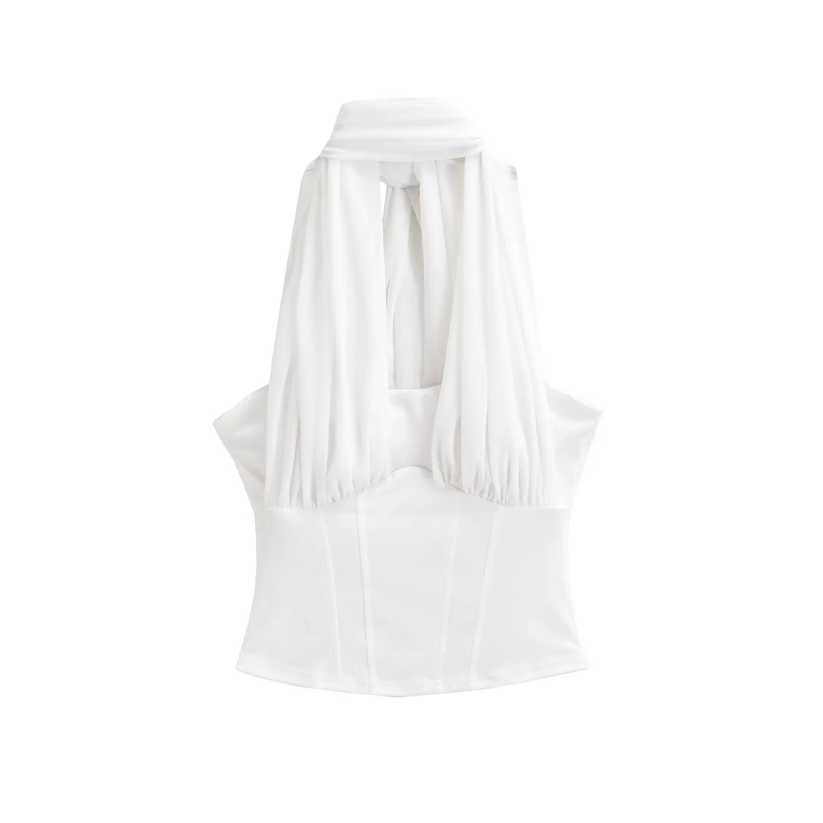 Новое поступление Весна 2026: Сексуальный сетчатый кроп-топ с вырезом на шее для женщин Medium белый