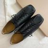 Fashion Spring Summer Vintage Soft Sole Single Women Square Toe Lace-up Solid Color Flat Shoes Light and Comfortable Casual