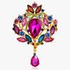 Women's Luxury Glass Teardrop Pendant Gorgeous Flower Large Drop Brooch Pin