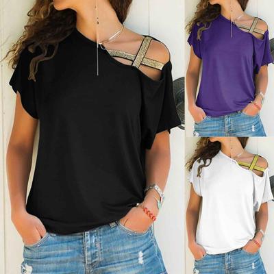Damenmode Sommer Lose Schulterfrei T-Shirt Kurzarm Tops Bluse