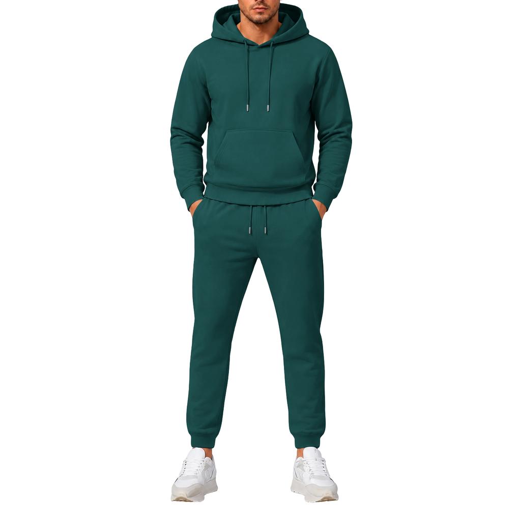Men's Hooded Sweatshirt and Sweatpants Set Versatile Casual Athletic Outfit