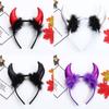 Halloween Feather Decor Ox Horn Shape Glitter Headband Movie Demon Evil Devil Horn Hair Hoop Gothic Cosplay Party Costume